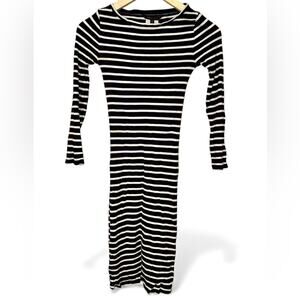 Vintage BCBGMaxAzria Black and White Striped Long Sleeve Dress